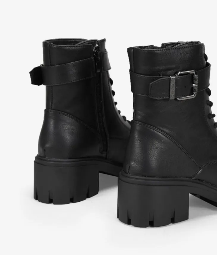 Discount Bosanova Botines militares negros con hebill y suela track