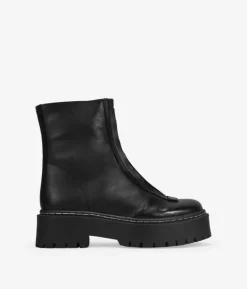 Discount Bosanova Botines negros en piel con cremallera frontal y plataforma