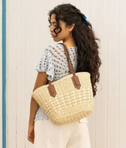 Clearance Bosanova Capazo beige en rafia con cremallera