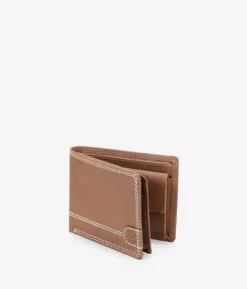 Fashion Bosanova Cartera americana piel marrón con costuras y portamonedas