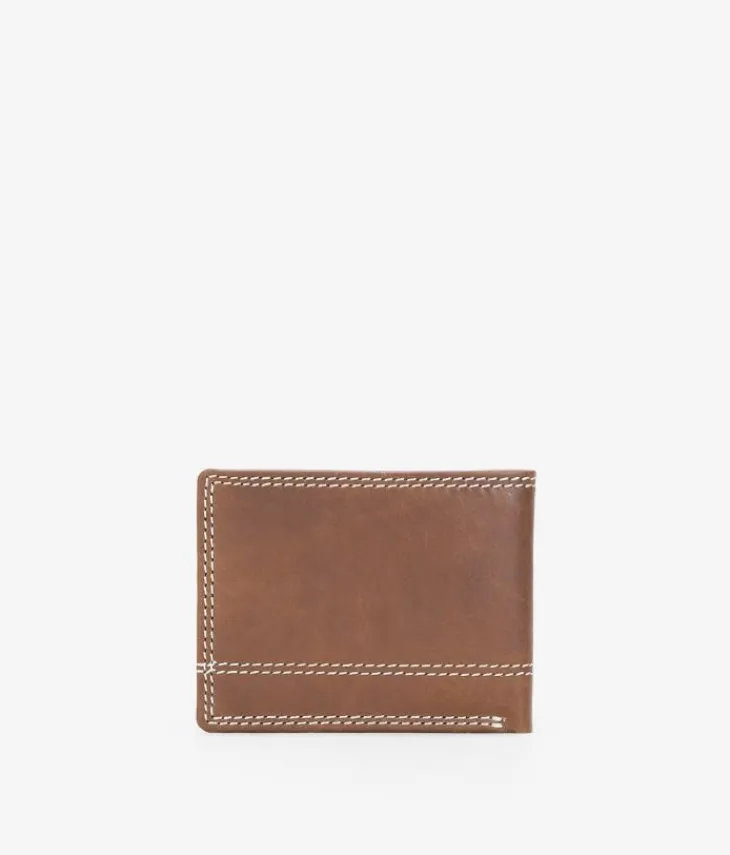 Fashion Bosanova Cartera americana piel marrón con costuras sin portamonedas