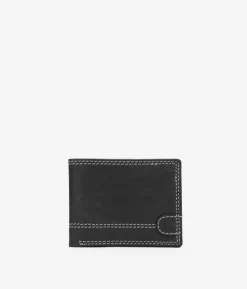 Clearance Bosanova Cartera americana piel negra con costuras y portamonedas