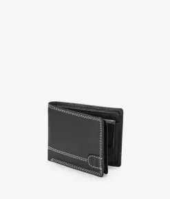 Clearance Bosanova Cartera americana piel negra con costuras y portamonedas