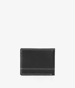 Clearance Bosanova Cartera americana piel negra con costuras y portamonedas