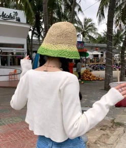 Hot Bosanova Gorro blando verde en rafia