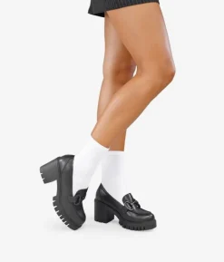 New Bosanova Mocasines negros en piel con tacón dentado