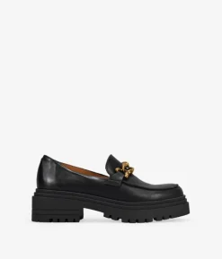 Outlet Bosanova Mocasines negros en piel con cadena y triple suela