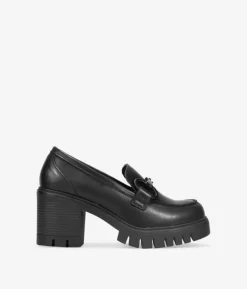 New Bosanova Mocasines negros en piel con tacón dentado