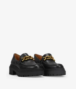 Outlet Bosanova Mocasines negros en piel con cadena y triple suela