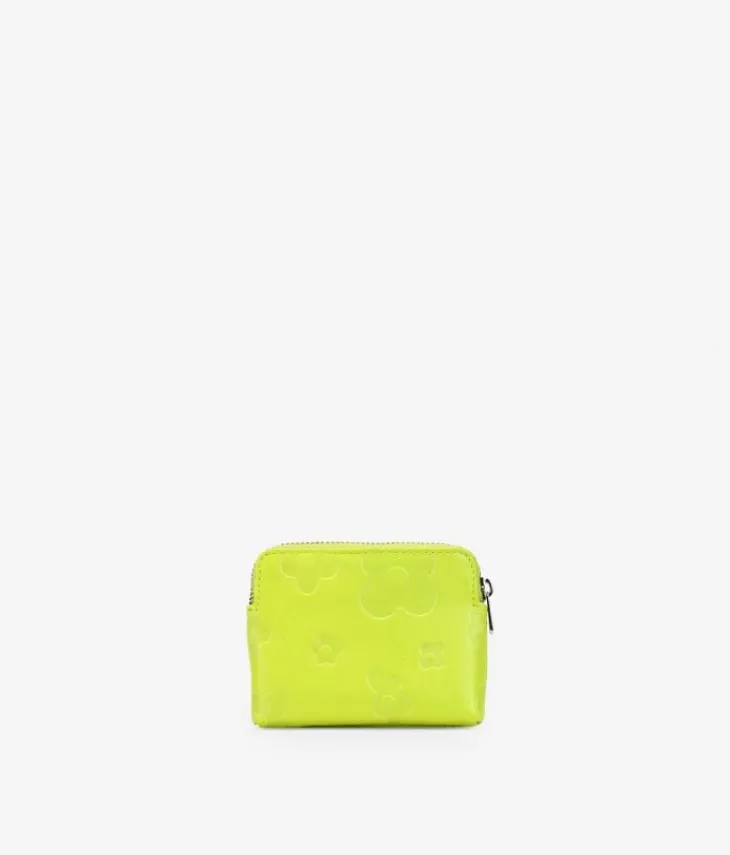 Outlet Bosanova Monedero pequeño lima en piel con flores y cremallera