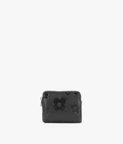 Best Bosanova Monedero pequeño negro en piel con flores y cremallera