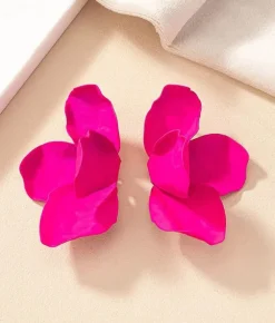Online Bosanova Pendientes de resina fucsia con pétalos