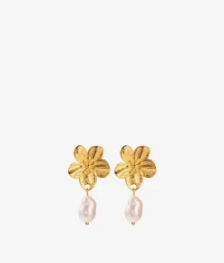 Fashion Bosanova Pendientes dorados flor con perla