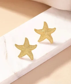 Fashion Bosanova Pendientes metálicos de estrella mar dorados