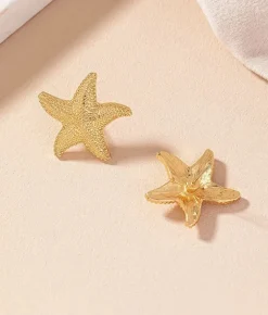 Fashion Bosanova Pendientes metálicos de estrella mar dorados