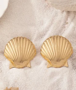 Discount Bosanova Pendientes metálicos dorados en forma de concha