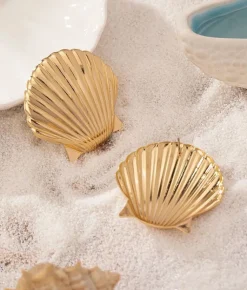 Discount Bosanova Pendientes metálicos dorados en forma de concha