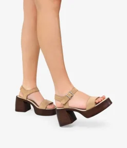 Discount Bosanova Sandalias beige en piel con tacón ancho
