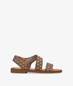 Best Bosanova Sandalias beige en piel con flores grabadas