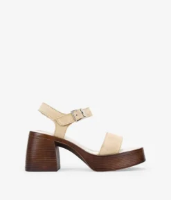 Discount Bosanova Sandalias beige en piel con tacón ancho
