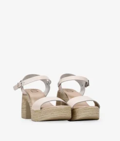 Discount Bosanova Sandalias beige en piel con tacón ancho
