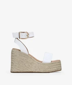 Discount Bosanova Sandalias blancas con cuña y plataforma de esparto