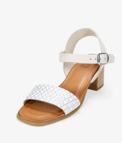 Best Bosanova Sandalias blancas en piel con tacón efecto madera