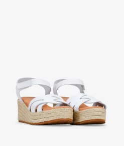 Clearance Bosanova Sandalias con cuña y plataforma blancas en piel con esparto