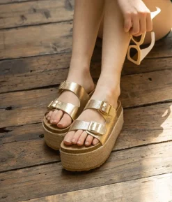 Clearance Bosanova Sandalias con plataforma doradas de esparto
