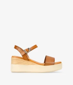 Sale Bosanova Sandalias de cuña marrones en piel con hebilla