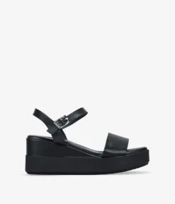 Sale Bosanova Sandalias de cuña negras en piel con hebilla