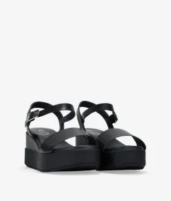 Sale Bosanova Sandalias de cuña negras en piel con hebilla