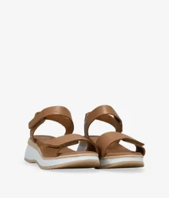 Discount Bosanova Sandalias de cuña taupe en piel con cierre fácil