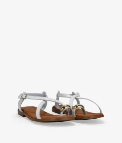 Clearance Bosanova Sandalias de dedo blancas en piel con adorno metálico