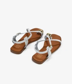 Clearance Bosanova Sandalias de dedo blancas en piel con adorno metálico