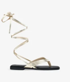 Fashion Bosanova Sandalias de dedo doradas con tiras atadas
