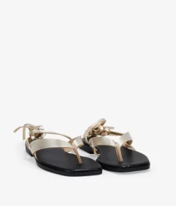 Fashion Bosanova Sandalias de dedo doradas con tiras atadas