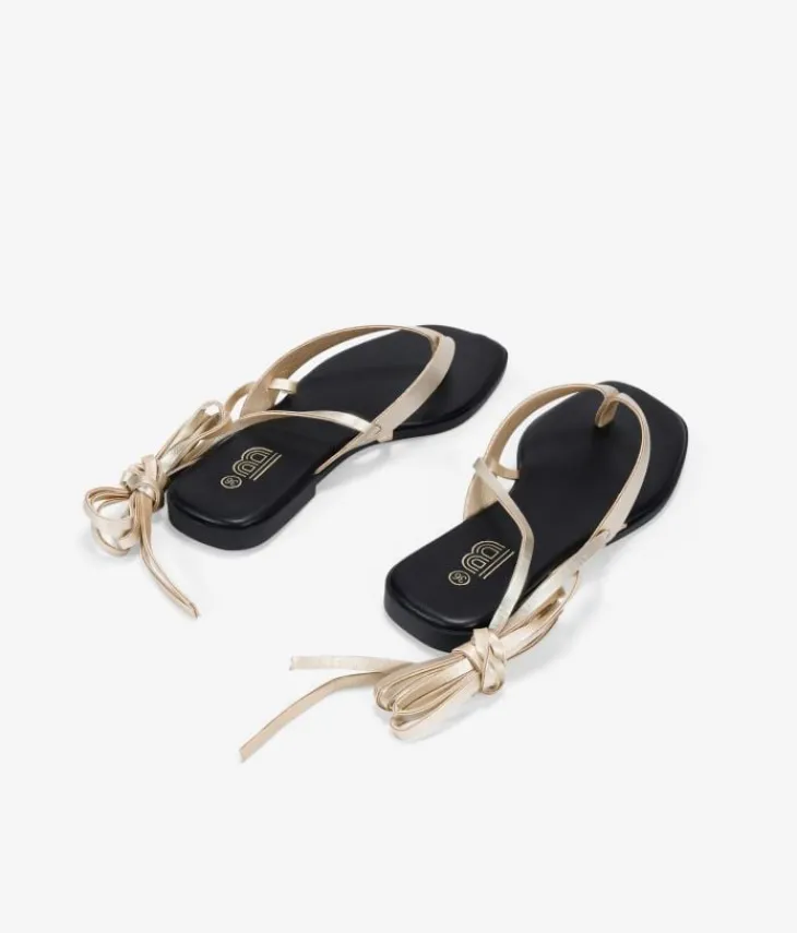 Fashion Bosanova Sandalias de dedo doradas con tiras atadas