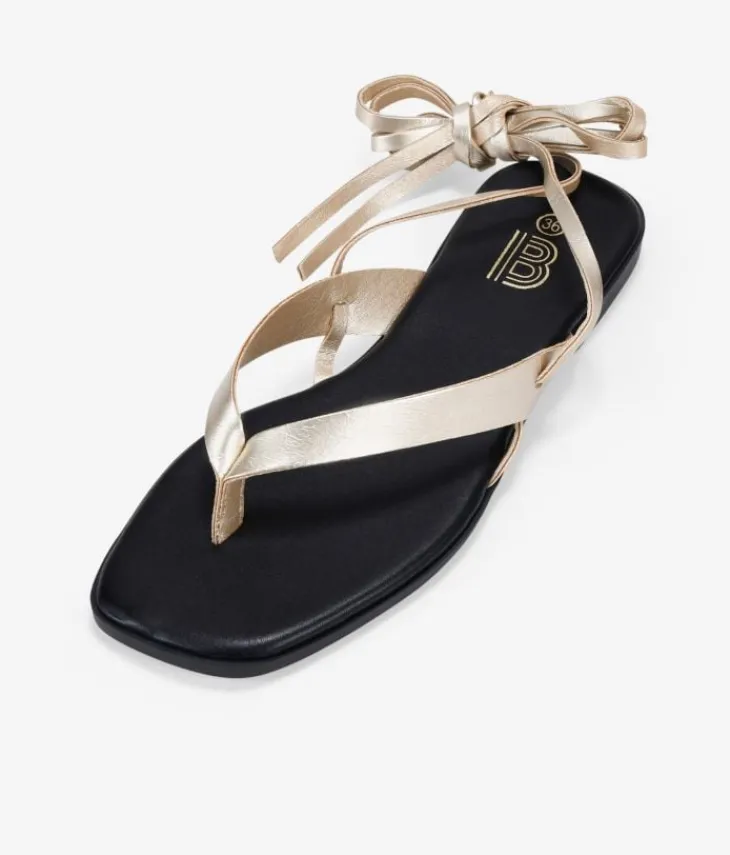 Fashion Bosanova Sandalias de dedo doradas con tiras atadas