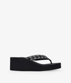Sale Bosanova Sandalias de dedo negras con brillantes y cuña