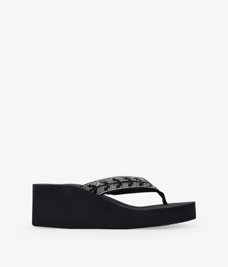 Sale Bosanova Sandalias de dedo negras con brillantes y cuña