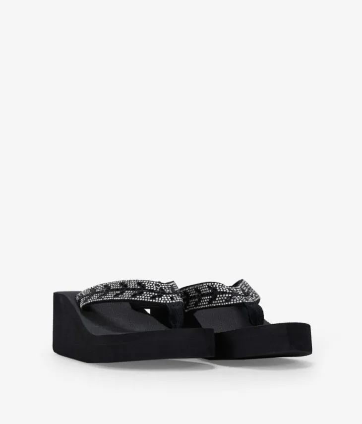 Sale Bosanova Sandalias de dedo negras con brillantes y cuña
