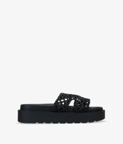 Clearance Bosanova Sandalias de dedo negras con metal dorado