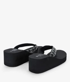 Sale Bosanova Sandalias de dedo negras con brillantes y cuña