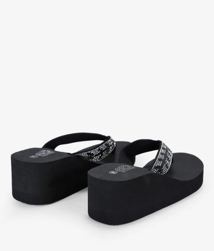 Sale Bosanova Sandalias de dedo negras con brillantes y cuña