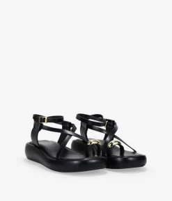 New Bosanova Sandalias de dedo negras con anillo metálico y plataforma