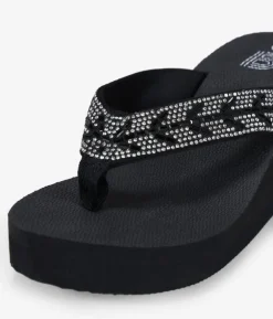 Sale Bosanova Sandalias de dedo negras con brillantes y cuña
