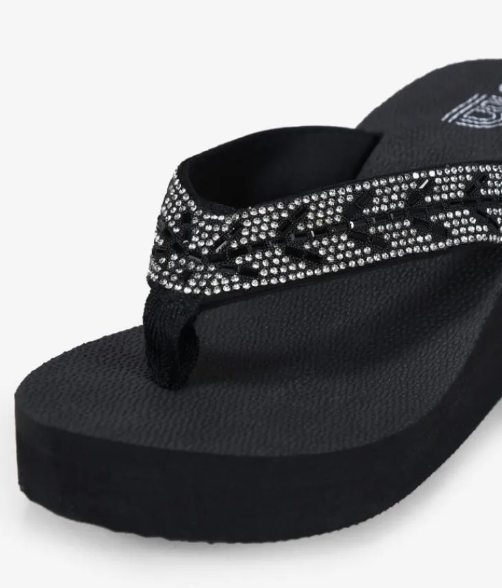 Sale Bosanova Sandalias de dedo negras con brillantes y cuña