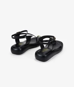 New Bosanova Sandalias de dedo negras con anillo metálico y plataforma