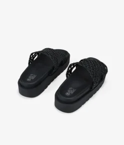 Clearance Bosanova Sandalias de dedo negras con metal dorado